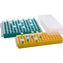 Micro Centrifuge Tube Rack, PP, With Cover, 96 Place, Green, yellow or blue Colors6 un.